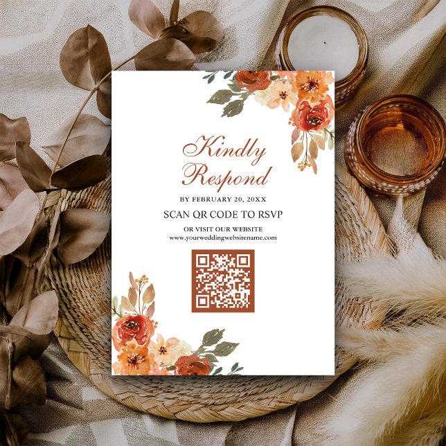 Carte D'accompagnement Terme Floral Terracotta QR Code RSVP Mariage (Créateur téléchargé)