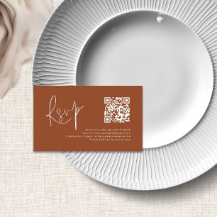 Carte D'accompagnement Terracotta Blanc Script QR Code Mariage RSVP