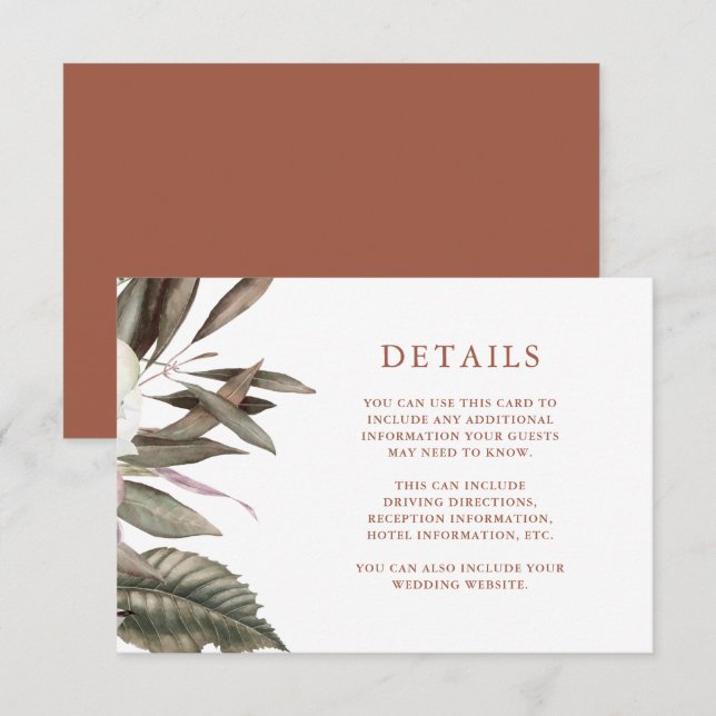 Carte D'accompagnement Terracotta Botanique Information d'invité (Devant / Derrière)