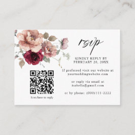 Carte D'accompagnement Terracotta Bourgogne Floral QR Code Mariage RSVP