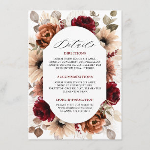 Carte D'accompagnement Terracotta Burgundy Mauve Floral Détails du Mariag
