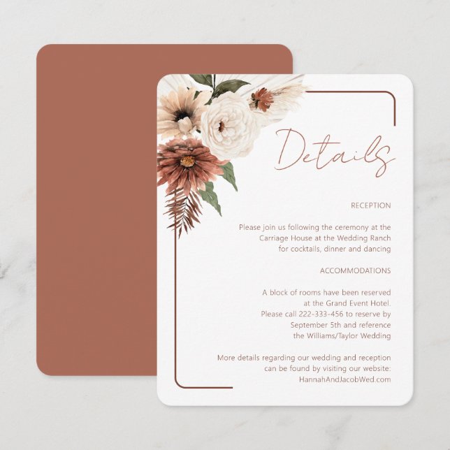 Carte D'accompagnement Terracotta Fall Floral Mariage moderne (Devant / Derrière)