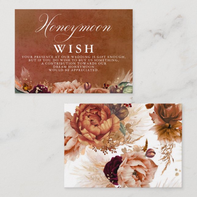 Carte D'accompagnement Terracotta Floral Boho Mariage Lune de miel souhai (Devant / Derrière)