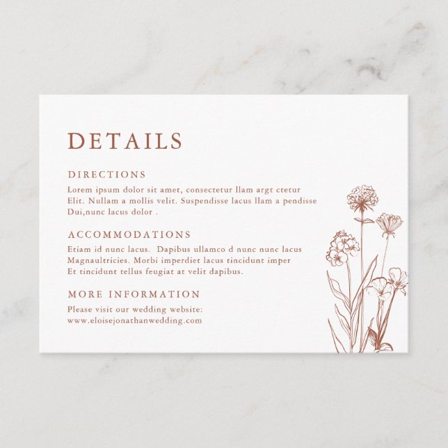 Carte D'accompagnement Terracotta Floral Fall Fleur sauvage Détails Maria (Devant)
