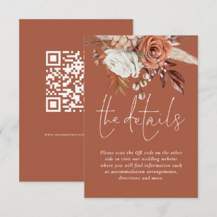 Carte D'accompagnement Terracotta Florals QR Code Rust Détails du Mariage