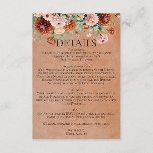 Carte D'accompagnement Terracotta Sage Green Blush Floral Détails du Mari