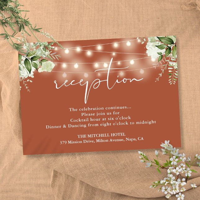 Carte D'accompagnement Terracotta String Lights Floral Mariage Réception (Terracotta String Lights Floral Wedding Reception Enclosure Card)