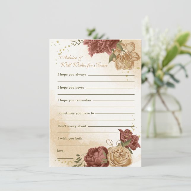 Carte D'accompagnement terre cuite tonalité de terre mariage vert fleuri (Debout devant)