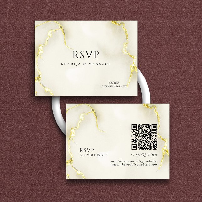 Carte D'accompagnement Texture de marbre d'or Code QR islamique Mariage R (Créateur téléchargé)