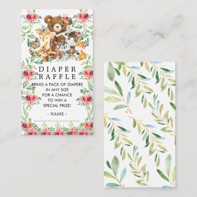 Carte D'accompagnement Ticket de Baby shower de couches Woodland Friends (Devant / Derrière)