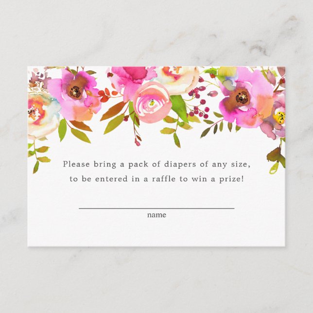 Carte D'accompagnement Ticket de jauge florale Aquarelle rose, grand (Devant)