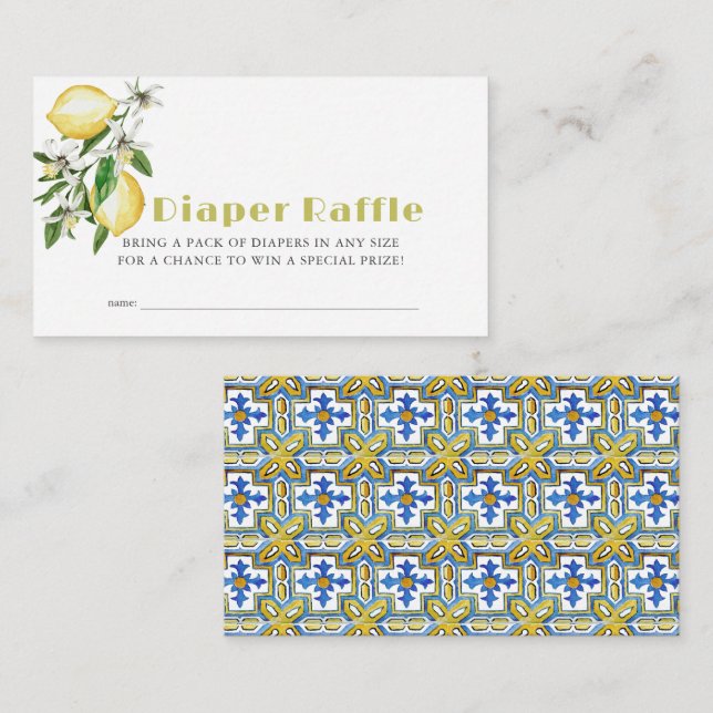 Carte D'accompagnement Ticket de tombola pour couche bébé Citron (Devant / Derrière)