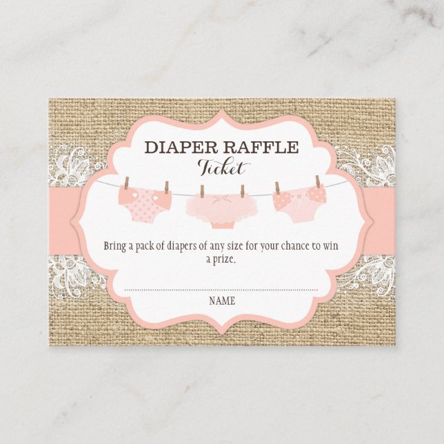Carte D'accompagnement Ticket Rustic Burlap Lace Coral Diaper (Devant)