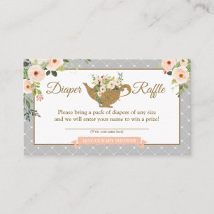 Carte D'accompagnement Ticket Thé Party Gris rose floral