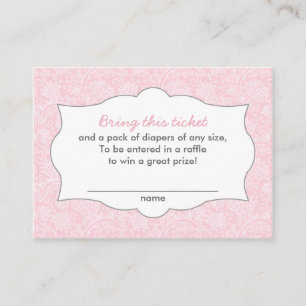 Carte D'accompagnement Tickets Raffle Pink Damask Diaper PERSONNALISABLES