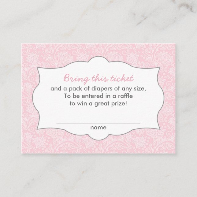 Carte D'accompagnement Tickets Raffle Pink Damask Diaper PERSONNALISABLES (Devant)