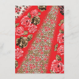 Carte D'accompagnement Tissu rouge éclatant avec floral complexe et