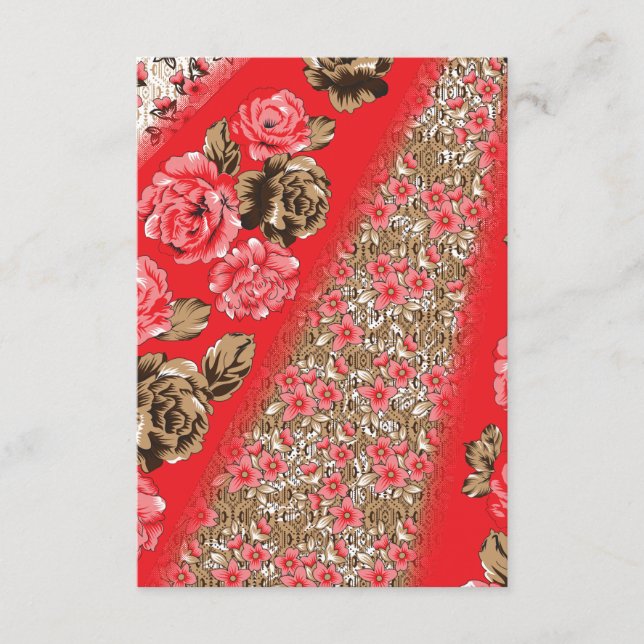 Carte D'accompagnement Tissu rouge éclatant avec floral complexe et (Devant)