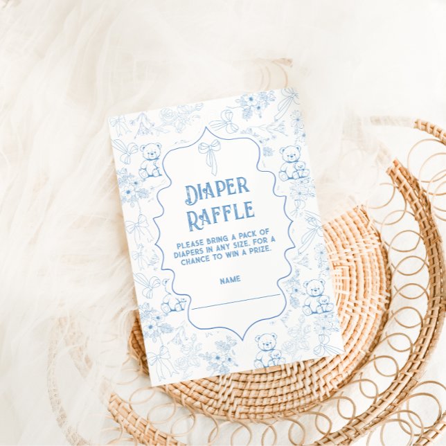 Carte D'accompagnement Toile De Jouy Bear Blue Diaper Raffle (Créateur téléchargé)