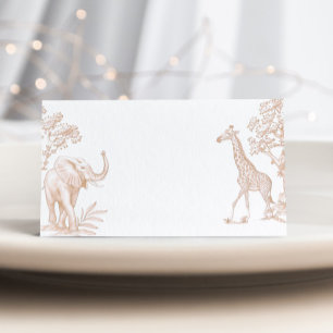 Carte D'accompagnement Toile de jouy Safari Baby shower mixte