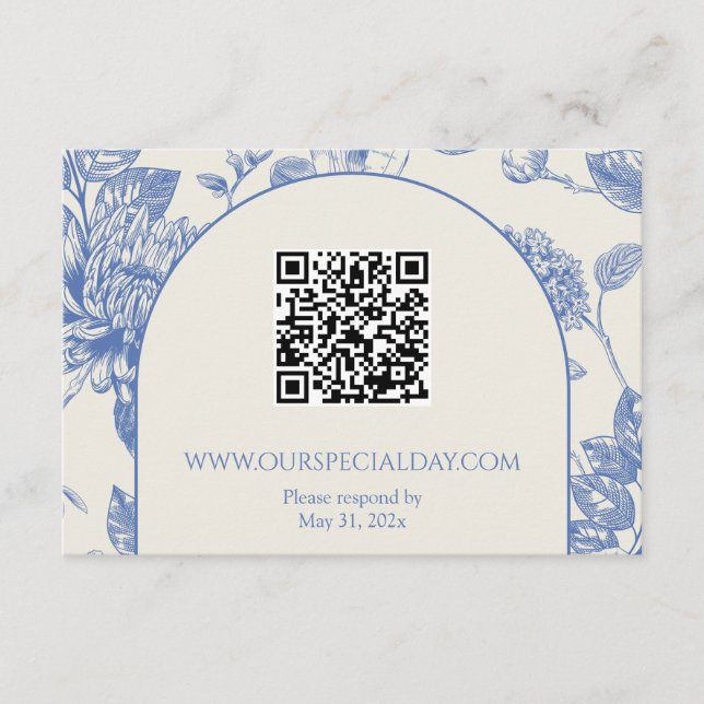 Carte D'accompagnement Toile Florale Bleu Français Riche Floral (Devant)