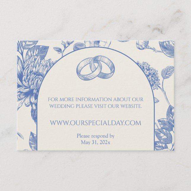 Carte D'accompagnement Toile Florale Bleu Français Riche Floral (Devant)