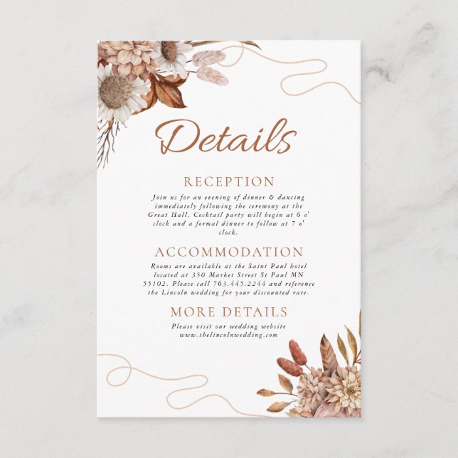 Carte D'accompagnement Tomber amoureux | Détails du Mariage Boho Flowers (Devant)