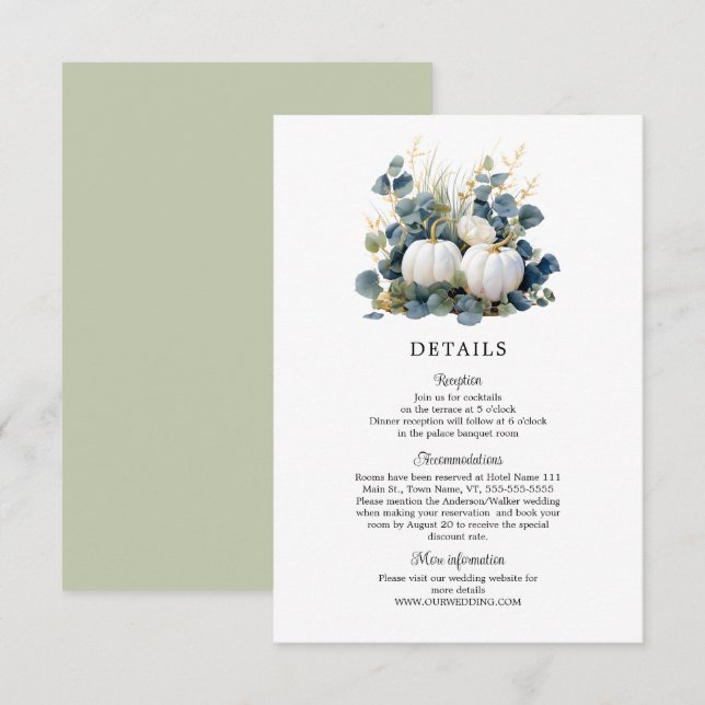 Carte D'accompagnement Tombez amoureux des citrouilles blanches et des dé (Devant / Derrière)