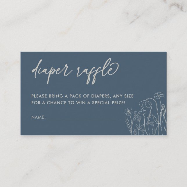 Carte D'accompagnement Topaz Blue Fleur sauvage Line Art Diaper Raffle (Devant)