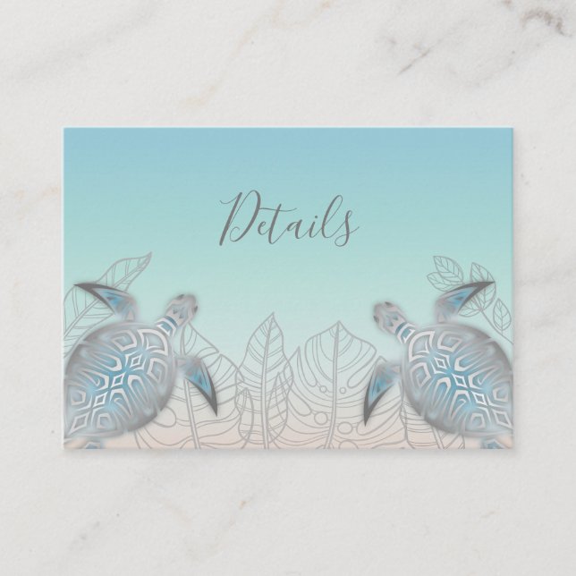 Carte D'accompagnement Tortues marines argentées | Détails du mariage sur (Devant)