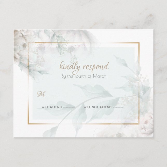 Carte D'accompagnement Touche de couleur blanc pivoines vert feuillage (Devant)