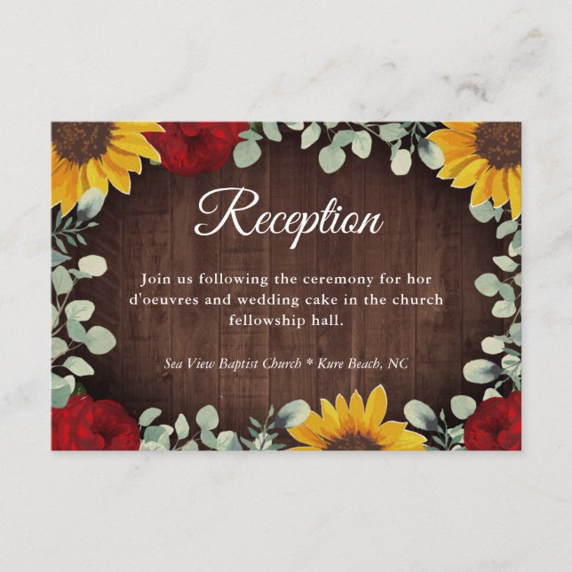 Carte D'accompagnement Tour de mariage Tournesols Roses Eucalyptus Bois (Devant)