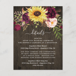 Carte D'accompagnement Tournesol Bourgogne Roses Rouges Russe Mariage en 