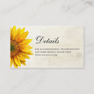 Carte D'accompagnement Tournesol. Détails du mariage rustique. Fleur du p