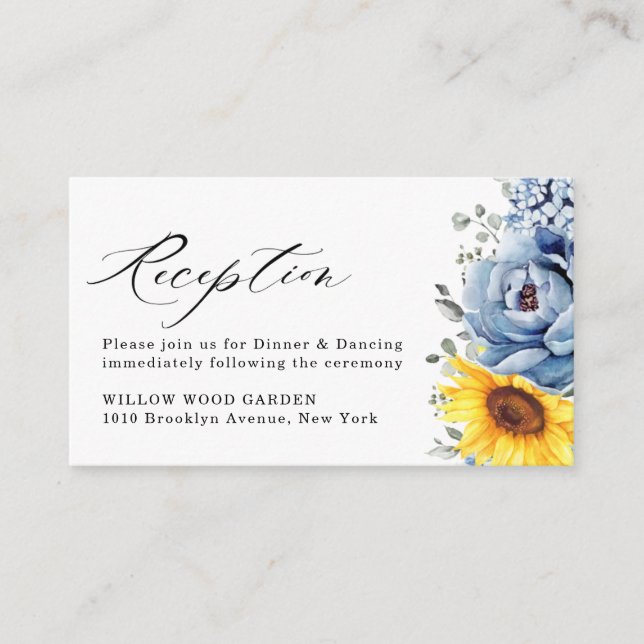 Carte D'accompagnement Tournesol Dusty Blue Slate Peony Mariage floral (Devant)