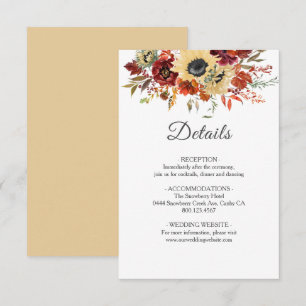 Carte D'accompagnement Tournesol Rustique automne Citrouille Mariage Encl