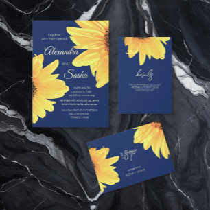 Carte D'accompagnement Tournesols aquarelle bleu foncé Mariage