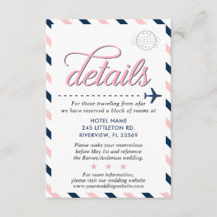 Carte D'accompagnement Travel Vintage Navy Pink Mariage Suite Détails