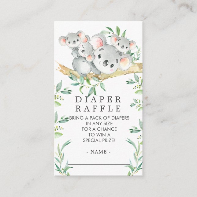 Carte D'accompagnement Triplets Koala Baby shower Déchets Raffle Ticket (Devant)