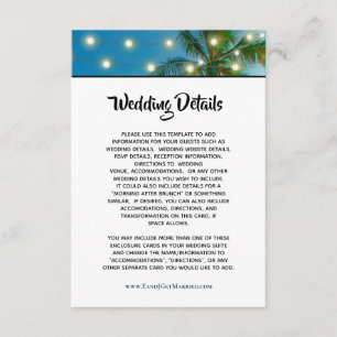Carte D'accompagnement Tropical Beach Palm String Lights Détails du Maria