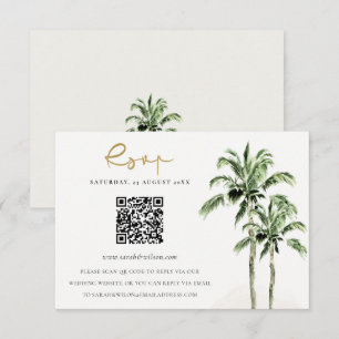Carte D'accompagnement Tropical Beach Palm Trees Mariage QR Code RSVP
