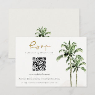 Carte D'accompagnement Tropical Beach Palm Trees Mariage QR Code RSVP
