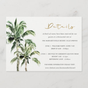 Carte D'accompagnement Tropical Beach Palm Trees Rustic Mariage Détail