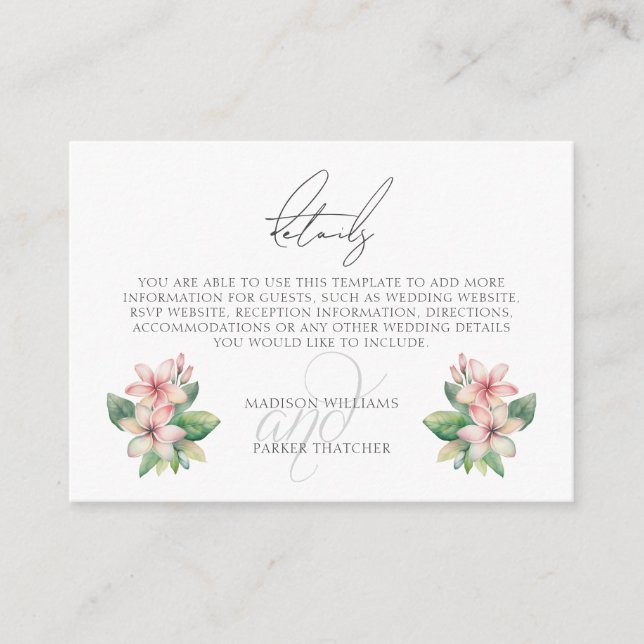 Carte D'accompagnement Tropical Beach Wedding Détails (Devant)