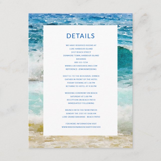 Carte D'accompagnement Tropical Beach Wedding Détails (Devant)