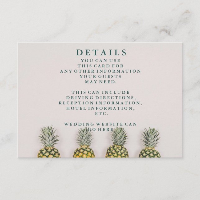 Carte D'accompagnement Tropical Feuille Pineapple Hawaiian Mariages Détai (Devant)