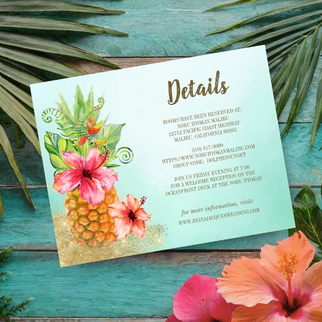 Carte D'accompagnement Tropical Floral Pineapple Détails du client Mariag (Créateur téléchargé)