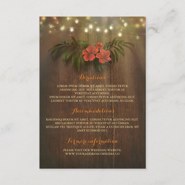 Carte D'accompagnement Tropical Floral String Lights Beach Mariage Insére (Devant)