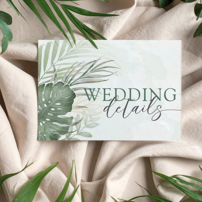 Carte D'accompagnement Tropical Green Watercolor Wedding Details (Créateur téléchargé)
