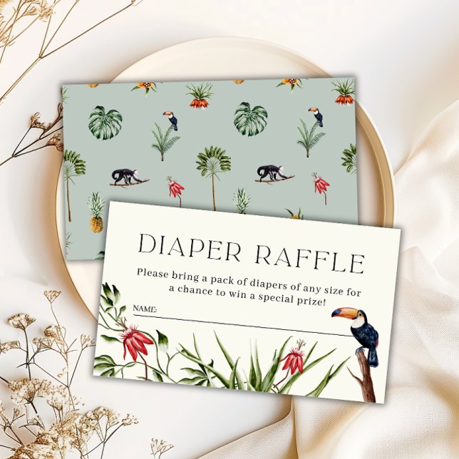 Carte D'accompagnement Tropical Jungle Boy Baby shower Déchets Raffle (Tropical Jungle Boy Baby Shower Diaper Raffle Enclosure Card- Front & Back)